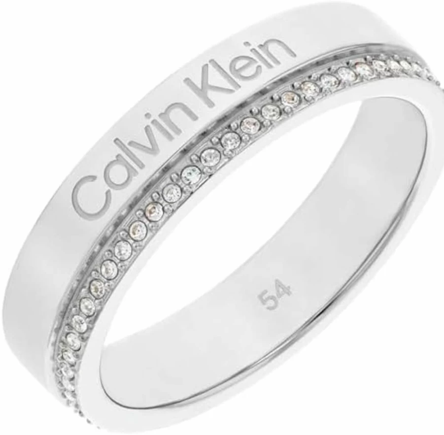 Calvin Klein Women's Crystal Accented Minimalist Linear Ring - Elegant Sleek Design