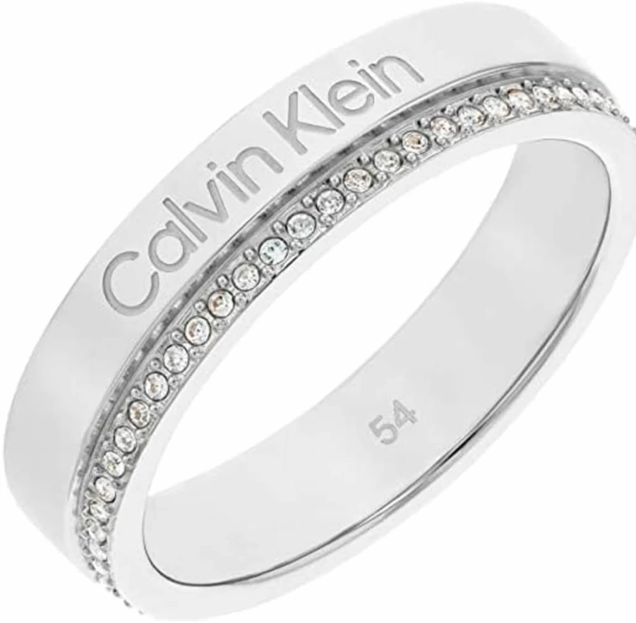 Calvin Klein Women's Crystal Accented Minimalist Linear Ring - Elegant Sleek Design