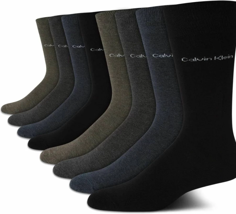 Calvin Klein Men's 8-Pack Cotton Mid-Crew Dress Socks for Work & Casual Wear (Sizes 7-12) - Breathable Comfort Socks