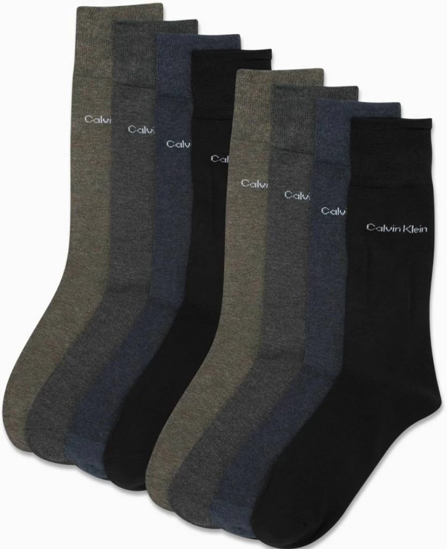 Calvin Klein Men's 8-Pack Cotton Mid-Crew Dress Socks for Work & Casual Wear (Sizes 7-12) - Breathable Comfort Socks