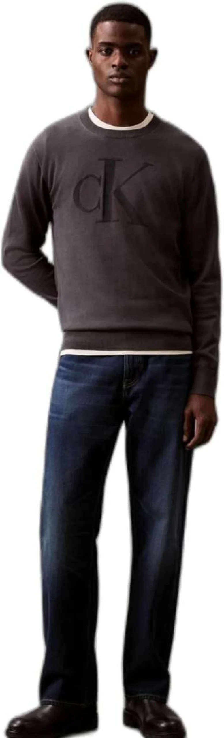 Calvin Klein Men's Monogram Logo Cotton Sweater - Soft Smooth Knit Pullover for Men