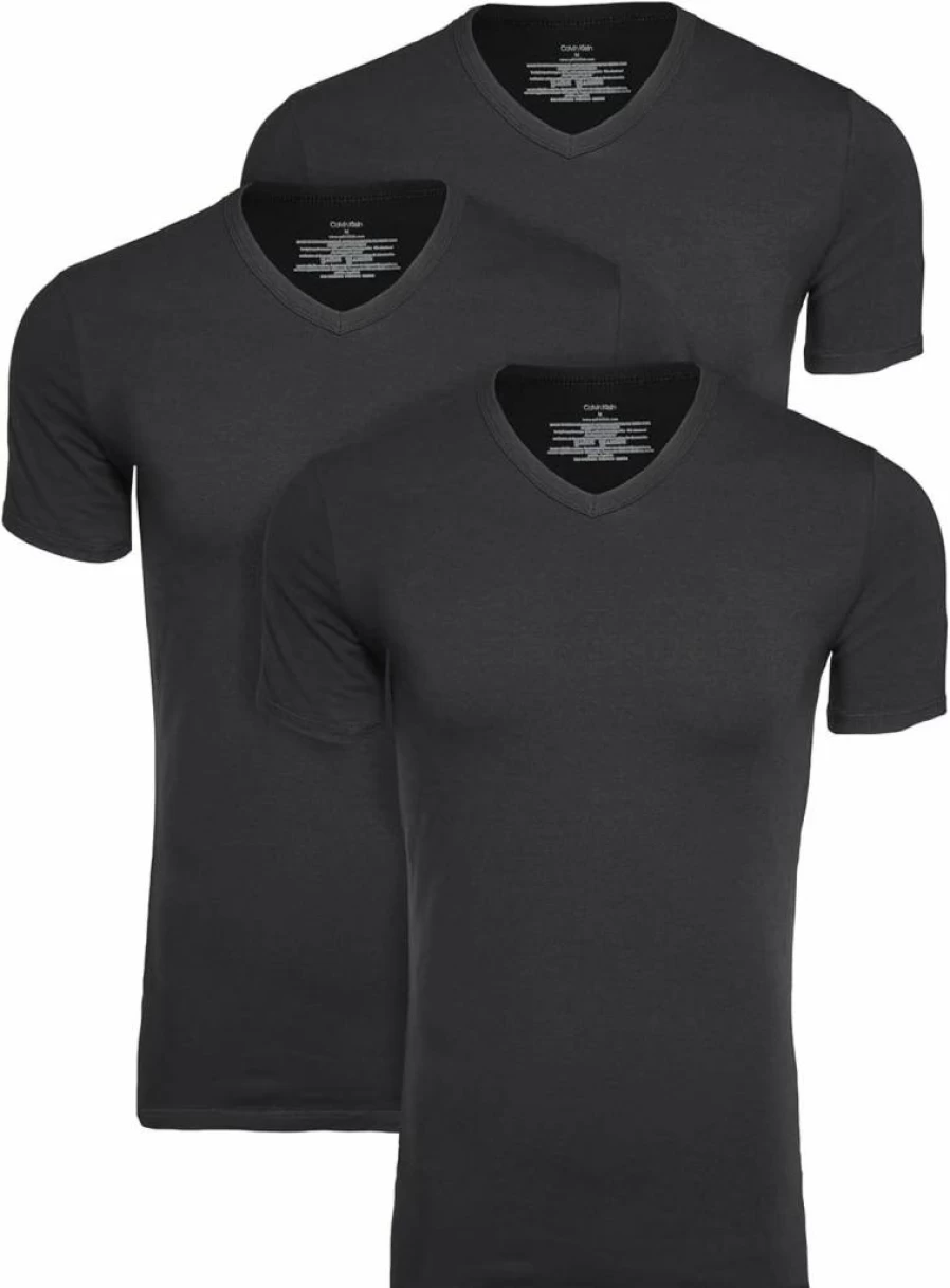 Calvin Klein Men's 3-Pack Cotton Stretch V-Neck Undershirts, Black, Size L