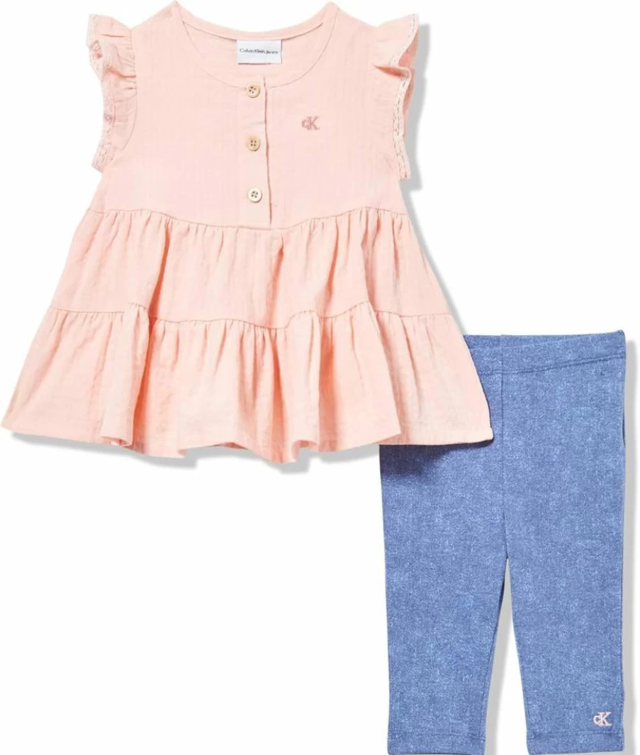 Calvin Klein Girls 2-Piece Capri Set | Kids Summer Outfit | Comfortable Cotton Pants and Top