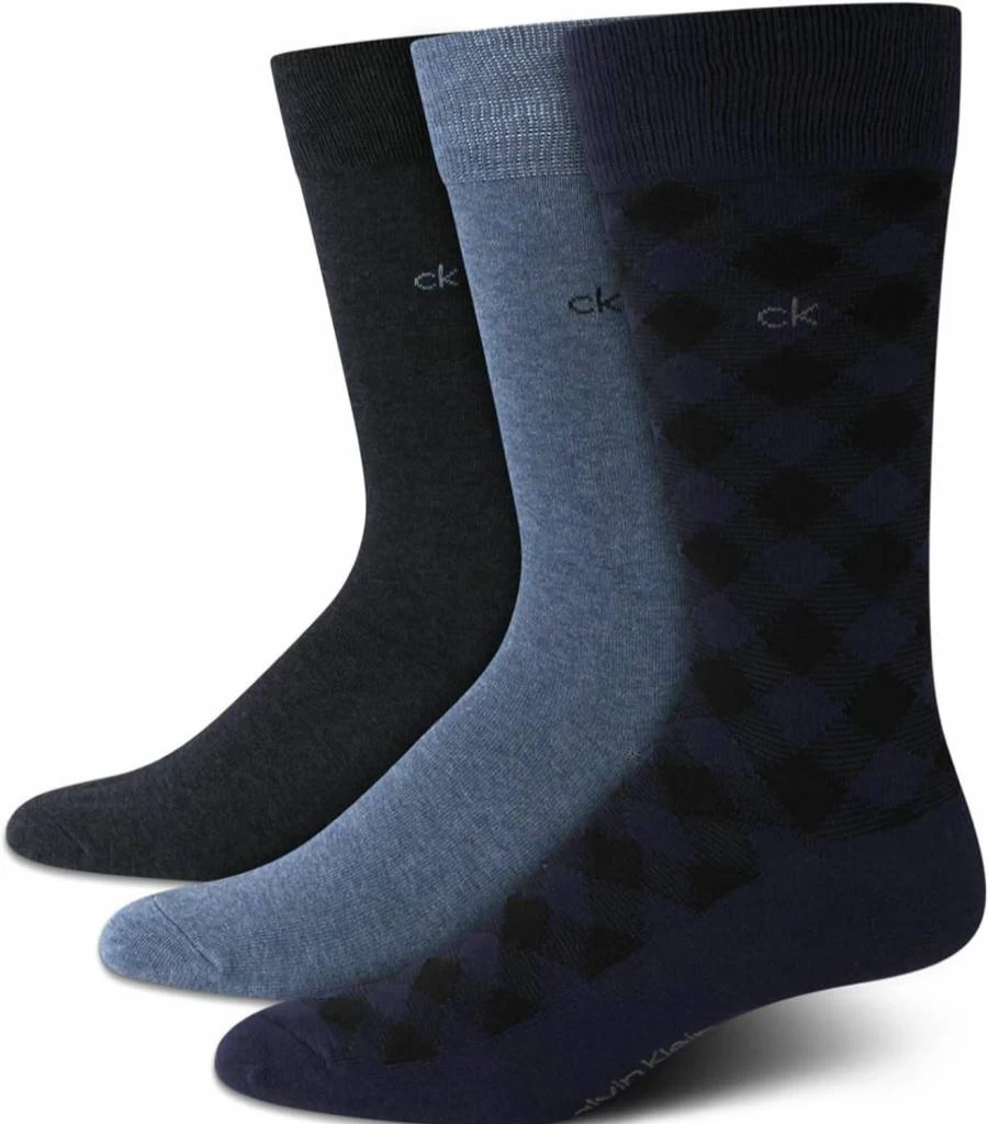 Calvin Klein Men's 3-Pack Patterned Crew Dress Socks for Casual & Formal Wear