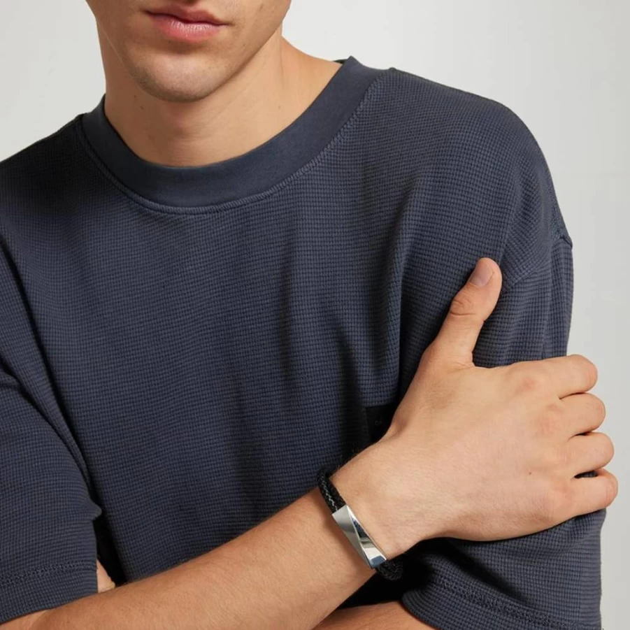 Calvin Klein Men's Industrial Braided Leather Bracelet with Magnetic Closure – Stylish Designer Accessory
