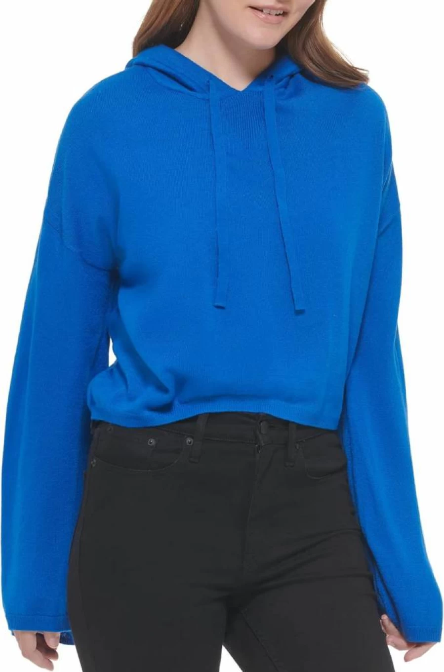 Calvin Klein Women's V-Neck Chain Stitch Knit Sweater Casual Pullover Top