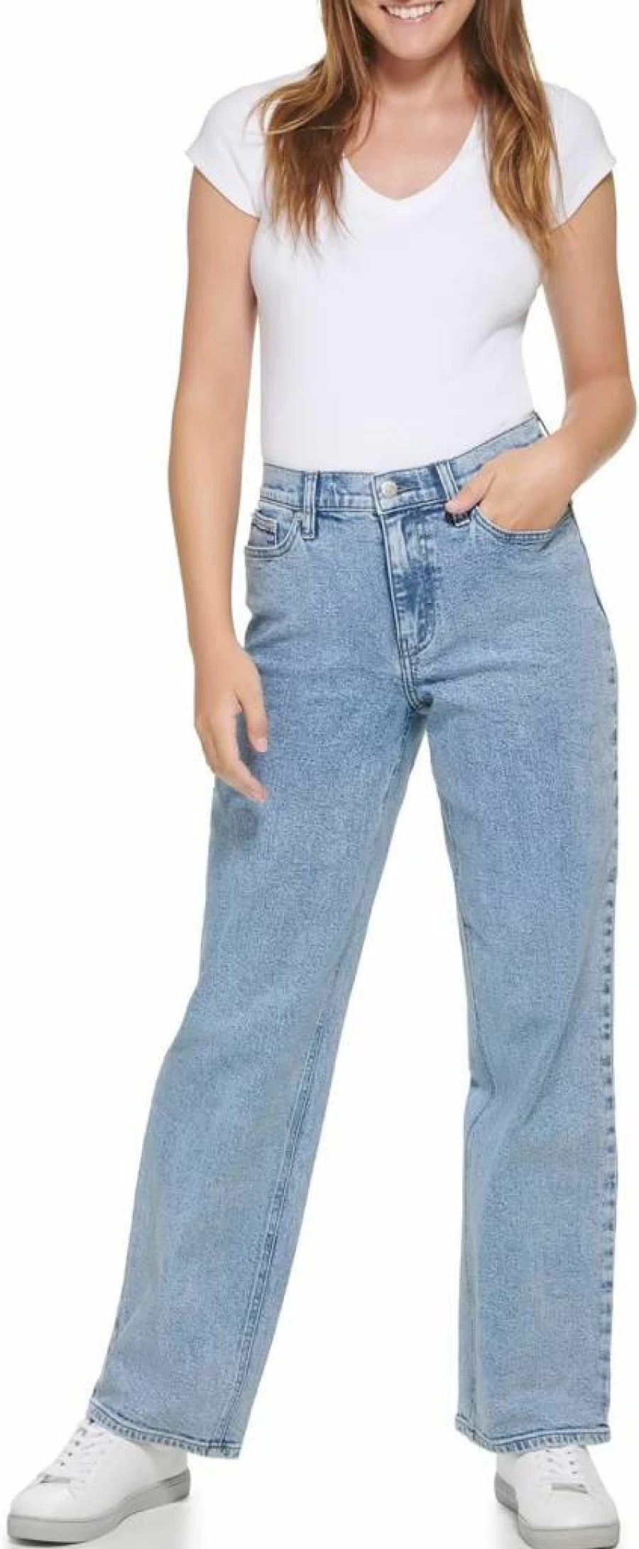Calvin Klein Women's High Rise Wide Leg Jeans - Stretch Denim Comfort Fit