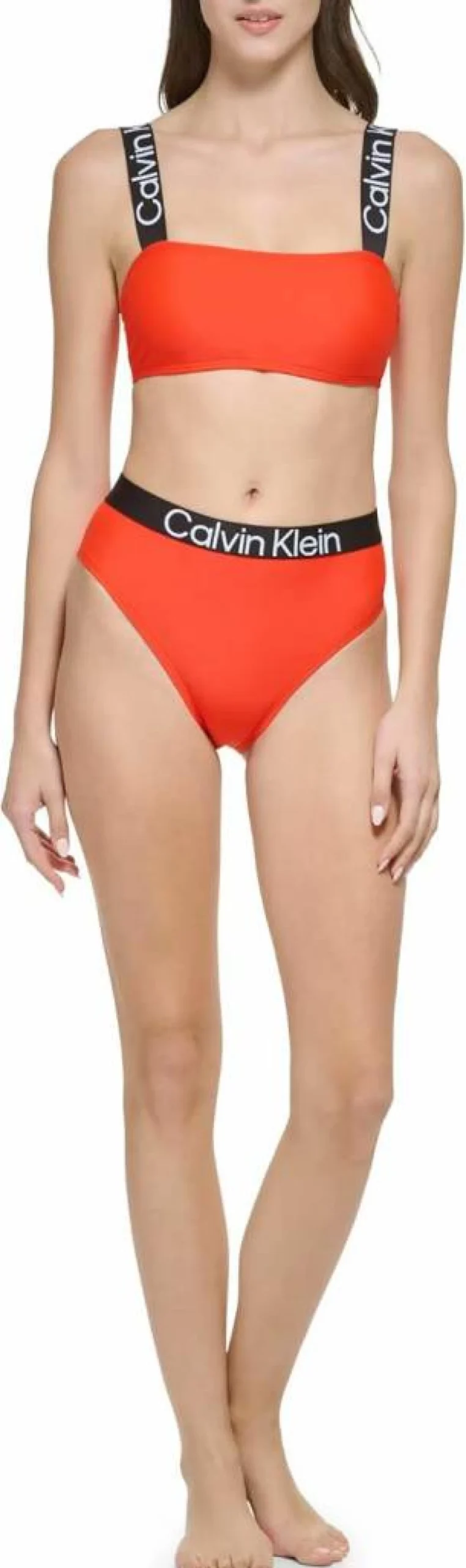 Calvin Klein Women's High Waist Logo Bikini Set - Sporty Elastic Swimwear Two-Piece