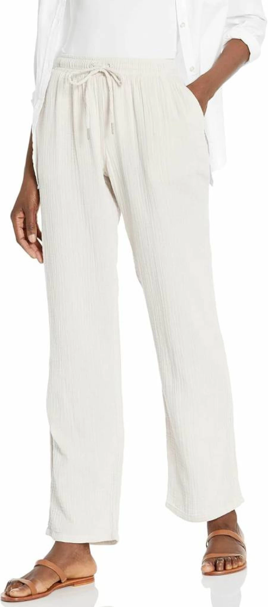 Calvin Klein Jeans Women's Straight Leg Pants - Lightweight Crepe Gauze Fabric for Comfort and Style