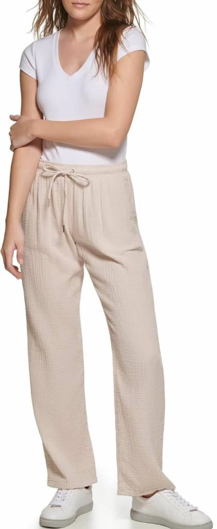Calvin Klein Jeans Women's Straight Leg Pants - Lightweight Crepe Gauze Fabric for Comfort and Style