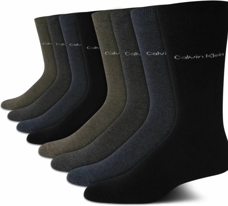 Calvin Klein Men's 8-Pack Cotton Mid-Crew Dress Socks for Work & Casual Wear - Breathable Comfort Sizes 7-12