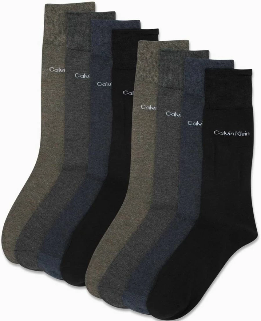 Calvin Klein Men's 8-Pack Cotton Mid-Crew Dress Socks for Work & Casual Wear - Breathable Comfort Sizes 7-12