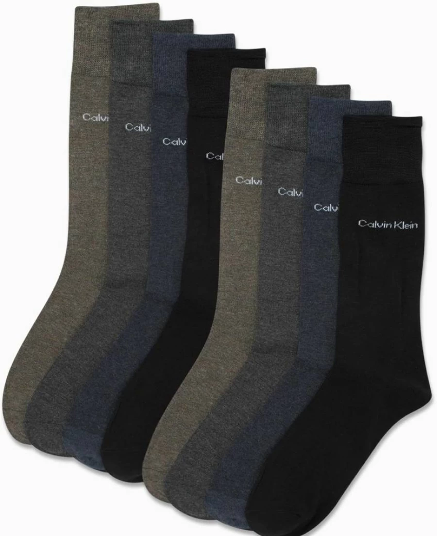 Calvin Klein Men's 8-Pack Cotton Mid-Crew Dress Socks for Work & Casual Wear (Sizes 7-12) – Breathable & Comfortable