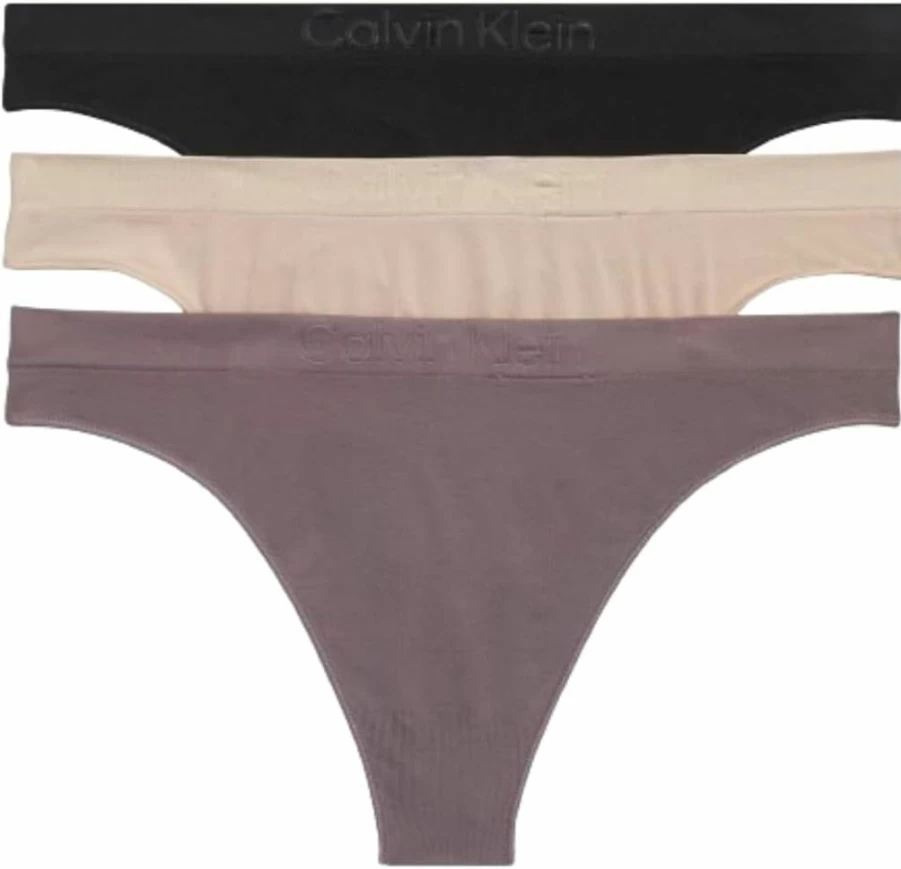 Calvin Klein Women's 3-Pack Seamless Mid-Rise Thong Underwear - Comfortable & Stretchy Bonded Flex Design