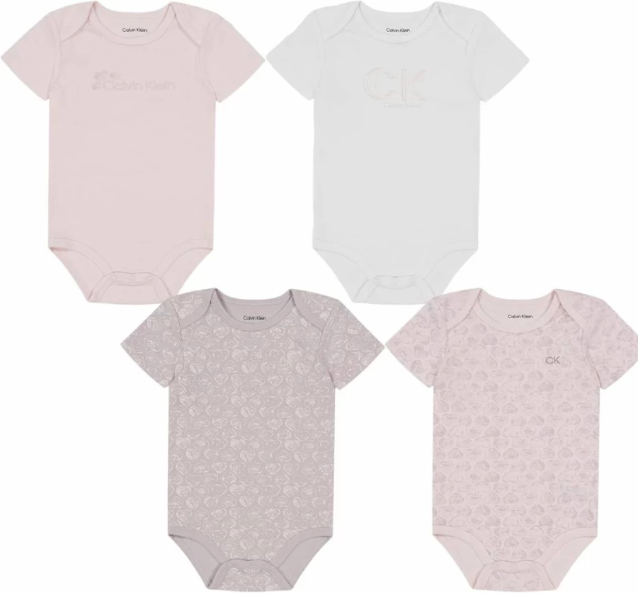Calvin Klein Baby Girls' 4-Pack Bodysuits | Soft Cotton Infant Bodysuit Outfits