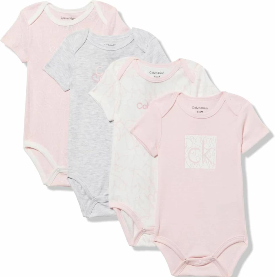 Calvin Klein Baby Girls' 4-Pack Bodysuits | Soft Cotton Infant Bodysuit Outfits