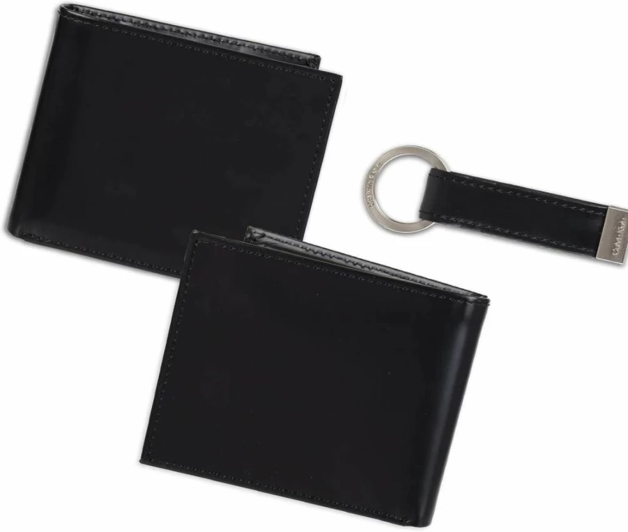 Calvin Klein Men's Minimalist Bifold Wallet & Card Holder Set - Slim RFID Blocking Leather Wallets for Men