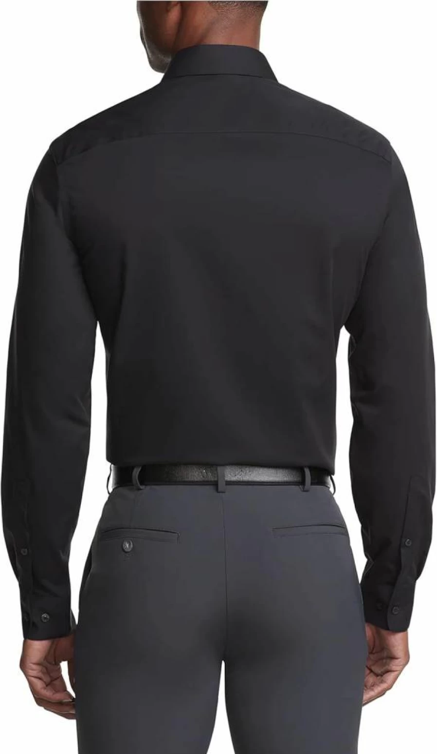 Calvin Klein Men's Black Herringbone Non-Iron Dress Shirt Regular Fit 16.5 34-35