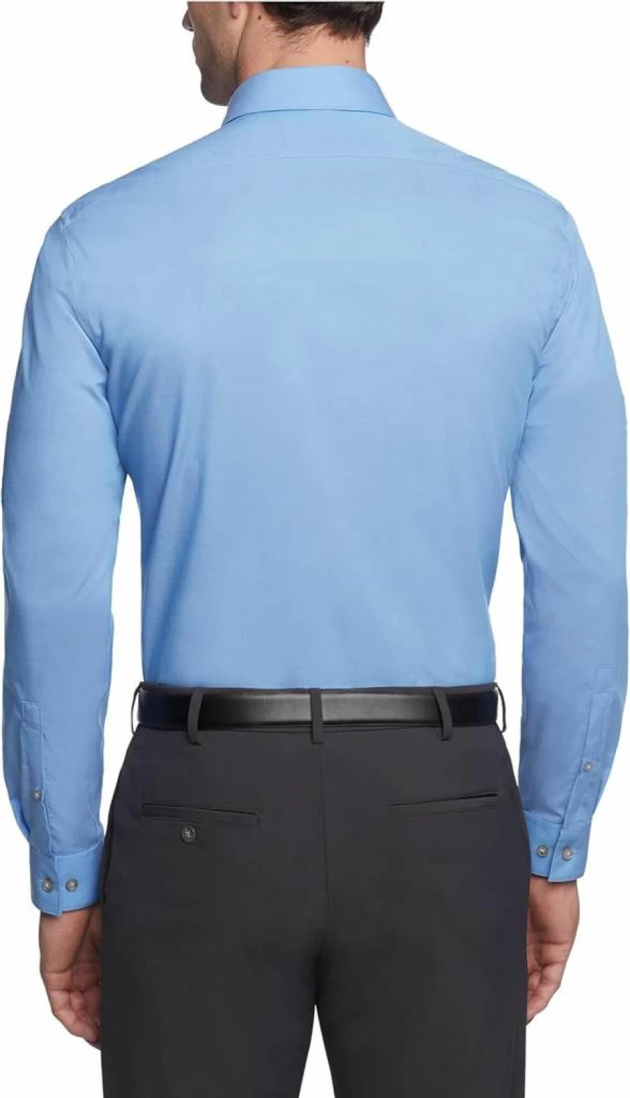Calvin Klein Slim Fit Non-Iron Smokey Blue Dress Shirt for Men, 15.5 Neck 32-33 Sleeve, Herringbone Point Collar Business Shirt