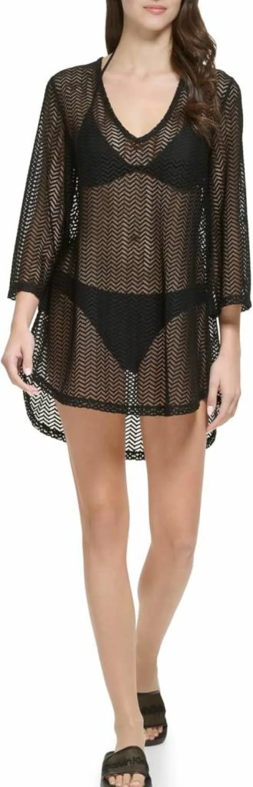 Calvin Klein Women's 3/4 Sleeve Mesh Coverup Dress for Swim and Beach