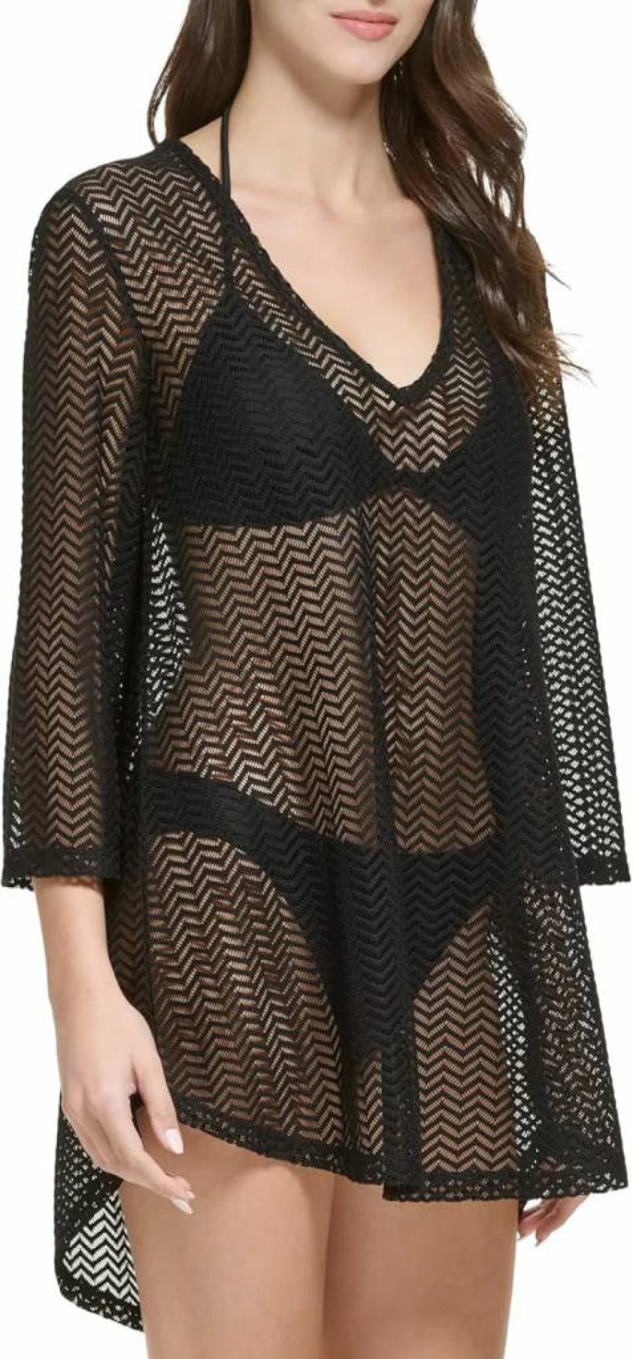 Calvin Klein Women's 3/4 Sleeve Mesh Coverup Dress for Swim and Beach