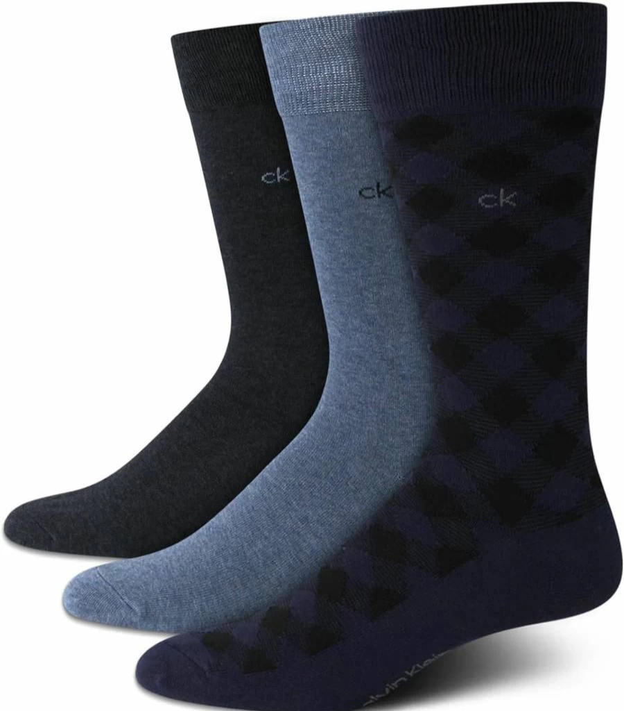 Calvin Klein Men's 3-Pack Patterned Crew Dress Socks for Casual & Formal Wear