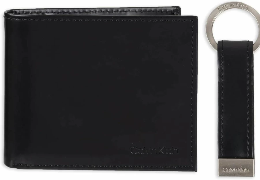 Calvin Klein Men's Minimalist Bifold Wallet & Card Holder Set - Slim RFID Leather Wallets for Men