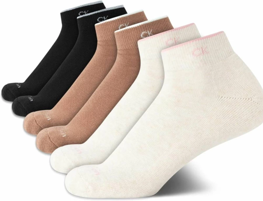 Calvin Klein Women's 6-Pack Cushioned Athletic Ankle Socks - Breathable Lightweight Quarter Socks for Sports & Casual Wear