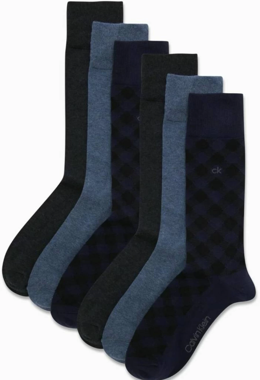 Calvin Klein Men's Dress Socks 6-Pack - Classic Comfort Stay-Up Cuff Mixed Patterns for Men Sizes 7-12
