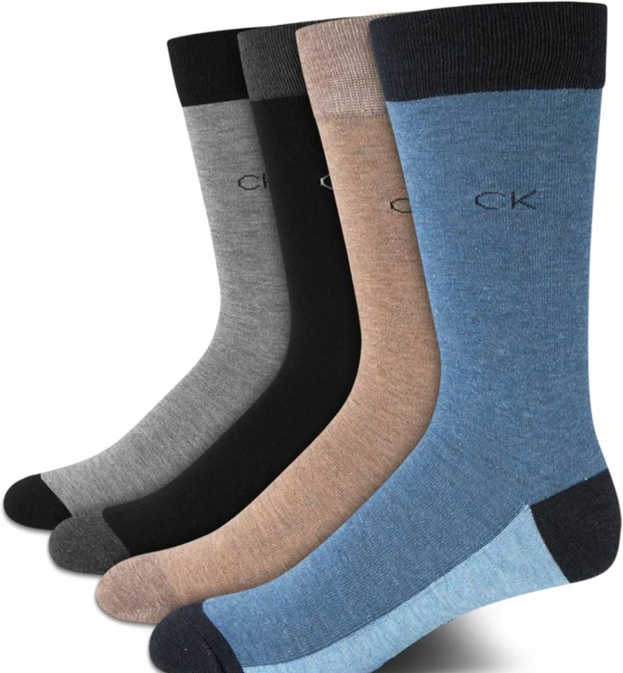 Calvin Klein Men's Cotton Blend Dress Socks 4-Pack - Solid & Patterned Crew Socks for Casual & Formal Wear