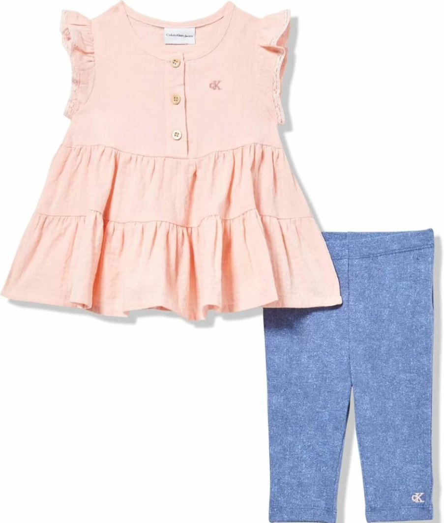 Calvin Klein Girls 2-Piece Capri Set | Kids Summer Outfit | Comfortable Cotton Pants & Top