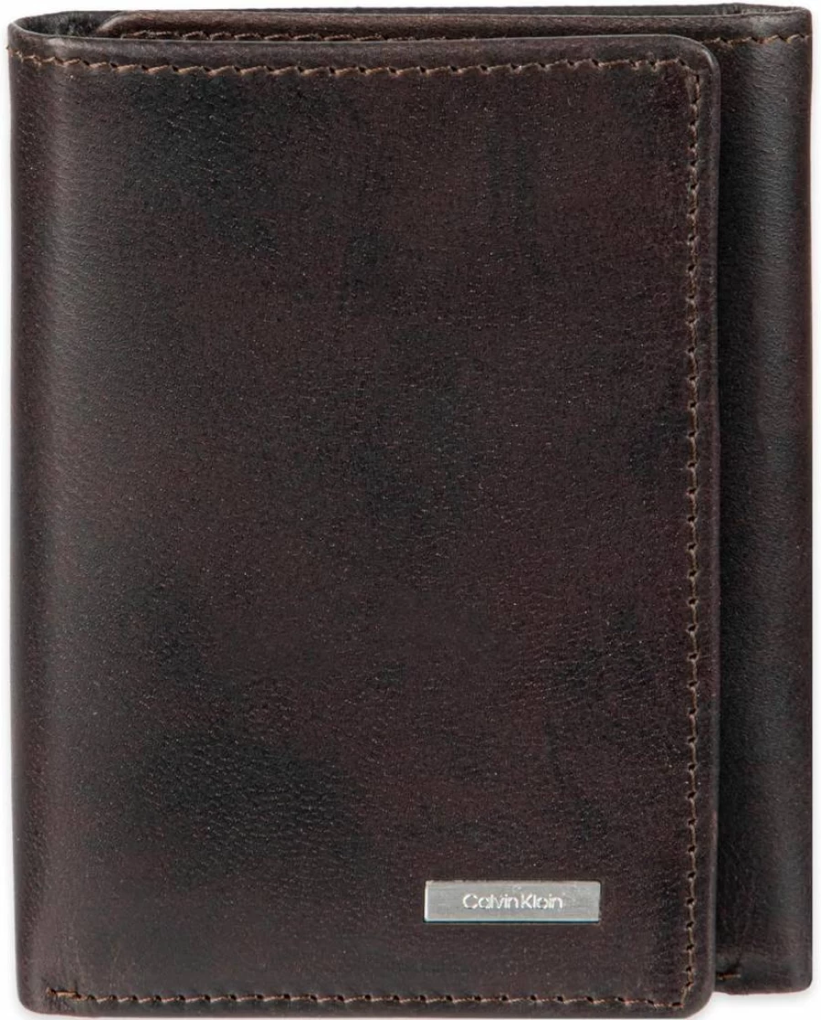 Calvin Klein Men's Genuine Leather RFID Blocking Trifold Wallet for Secure Storage