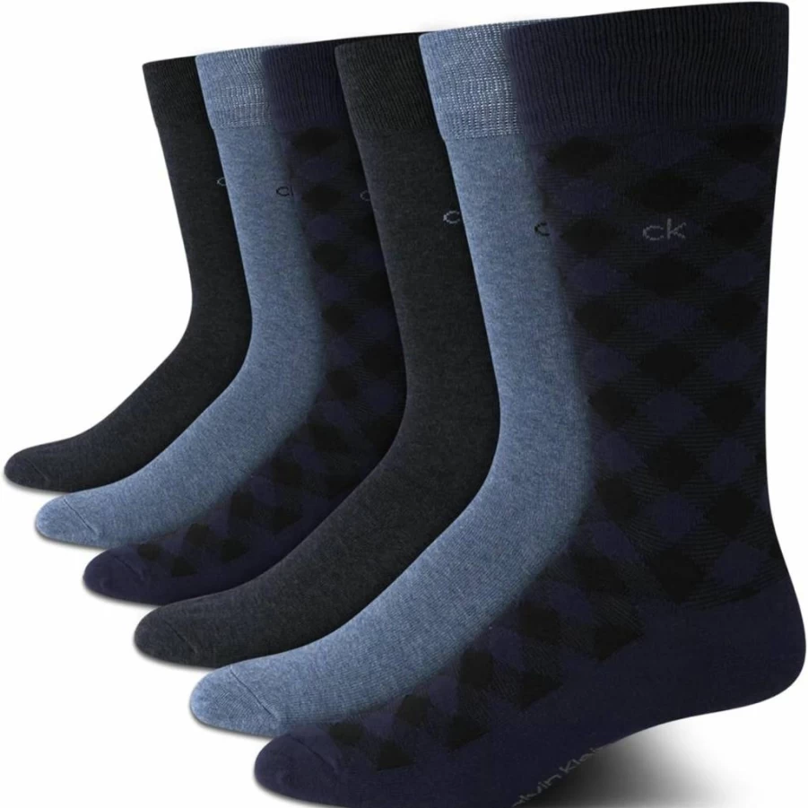 Calvin Klein Men's Dress Socks 6-Pack - Classic Comfort Stay-Up Cuff Mixed Patterns for Men Sizes 7-12