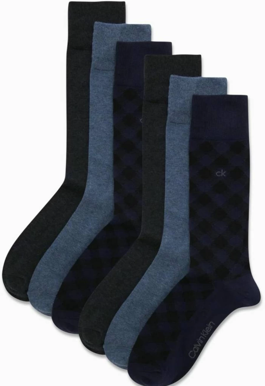 Calvin Klein Men's Dress Socks 6-Pack - Classic Comfort Stay-Up Cuff Mixed Patterns for Men Sizes 7-12