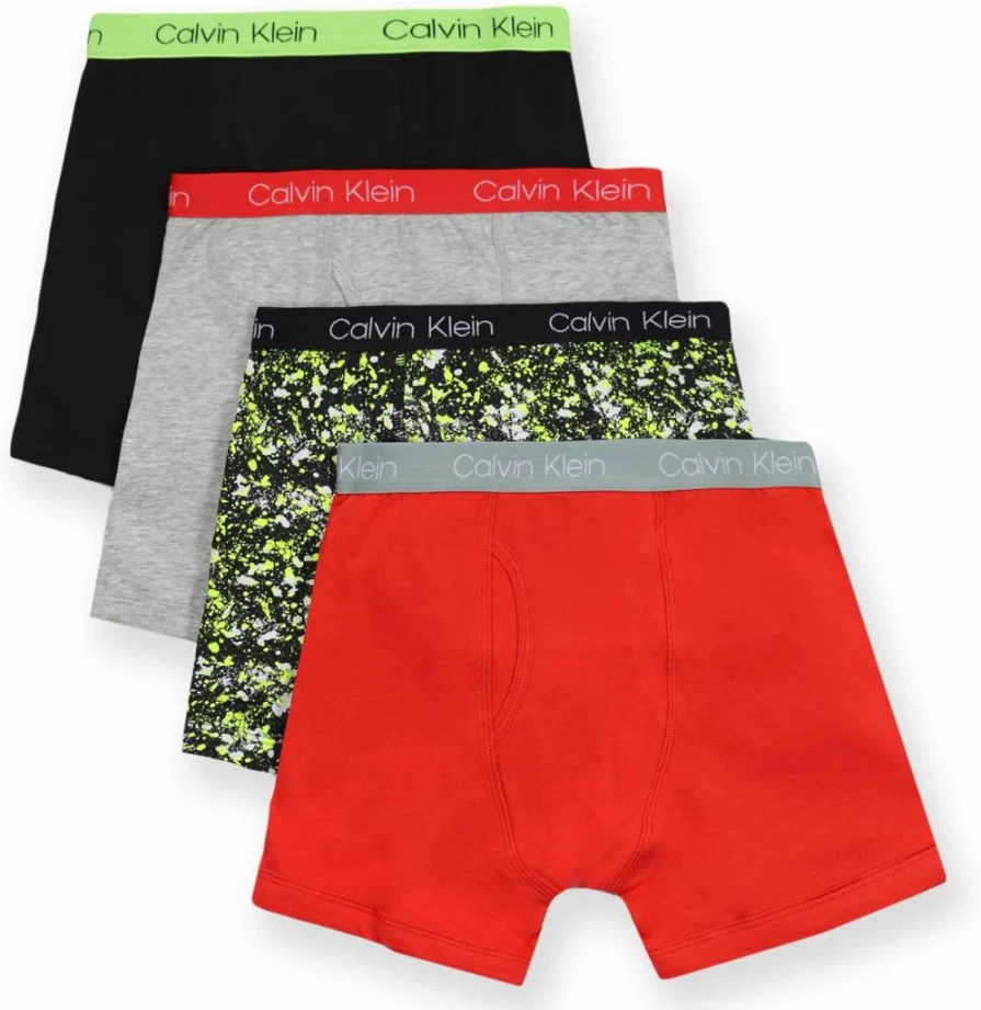 Calvin Klein Boys' 4-Pack Cotton Boxer Briefs - Comfort Underwear Value Pack