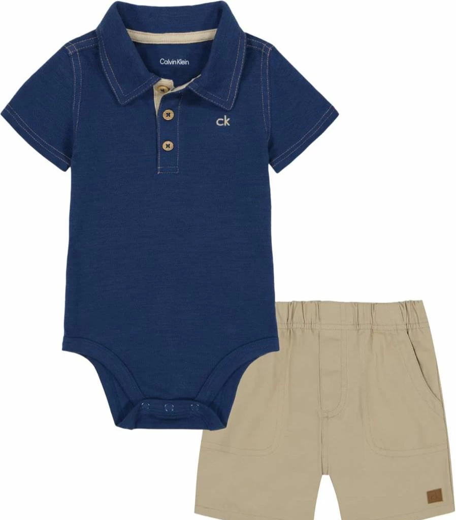Calvin Klein Baby Boys' 2-Piece Polo and Shorts Set | Casual Cotton Outfit for Toddlers