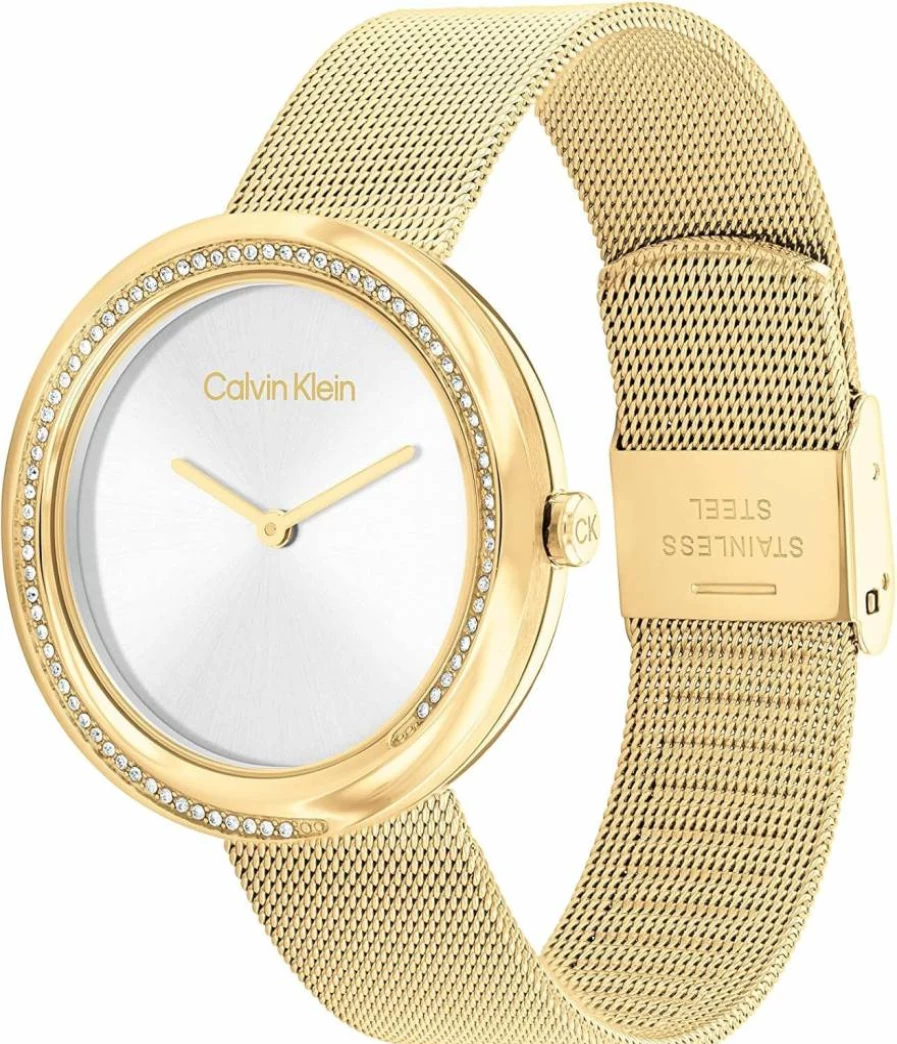 Calvin Klein Women's Minimalist 34mm Twisted Bezel Quartz Watch - Stainless Steel Bracelet - 30m Water Resistant - Elegant Fashion Timepiece Gift for Her