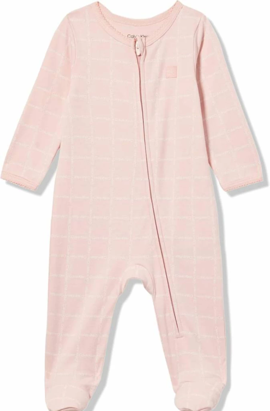 Calvin Klein Baby Girls' Soft Cotton Footed Pajamas - Cozy One-Piece Sleepsuit for Infants & Toddlers