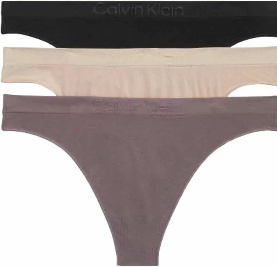 Calvin Klein Women's 3-Pack Seamless Mid Rise Thong Underwear - Soft Bonded Flex Comfort