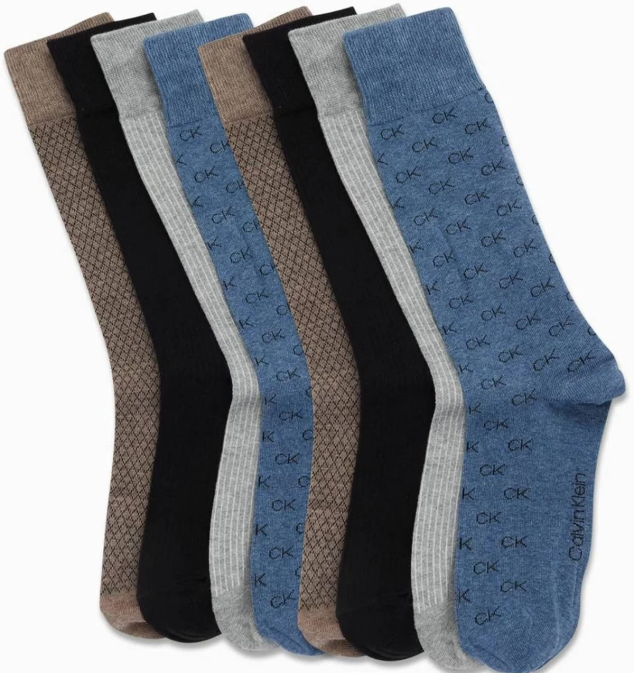 Calvin Klein Men's 8-Pack Cotton Blend Crew Dress Socks for Work & Casual Wear (Sizes 7-12) - Breathable Comfort Socks
