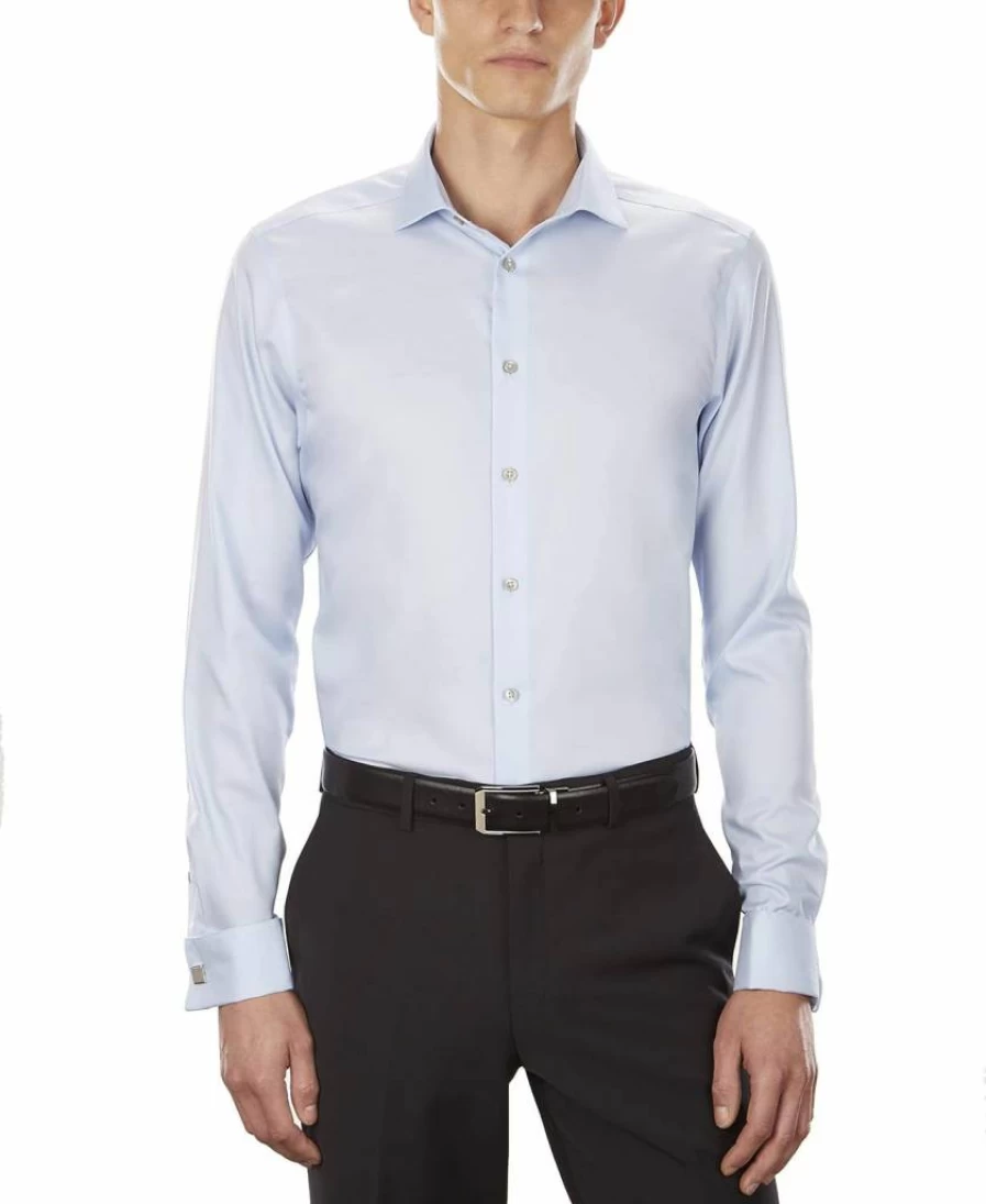 Calvin Klein Men's Slim Fit Non-Iron French Cuff Dress Shirt in Blue, Size 15.5 Neck 32-33 Sleeve