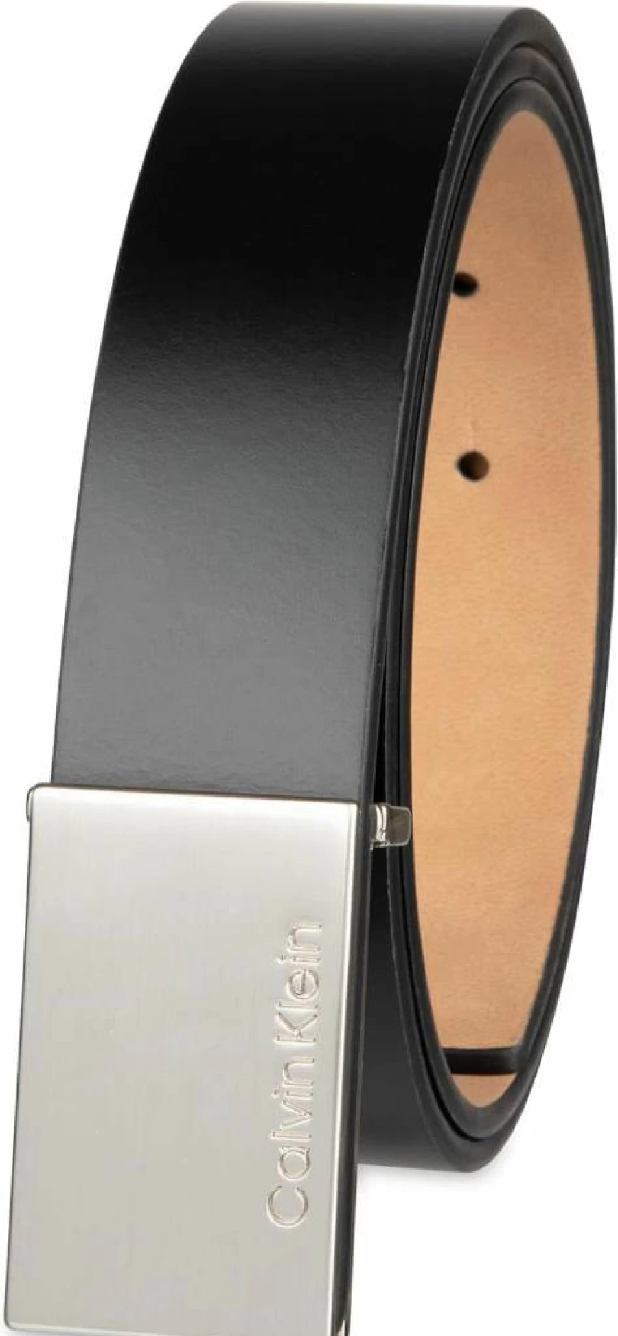 Calvin Klein Men's Leather Belt with Logo Buckle – Stylish Casual Dress Accessory