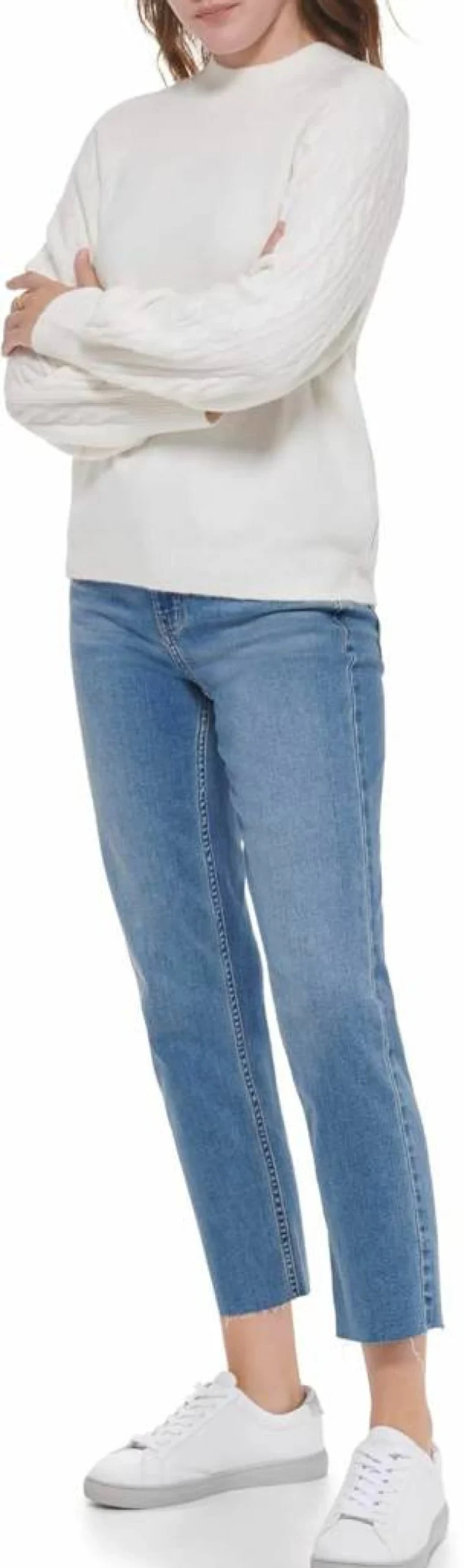 Calvin Klein Women's Cable Knit Sweater - Soft Round Neck Long Sleeve Pullover