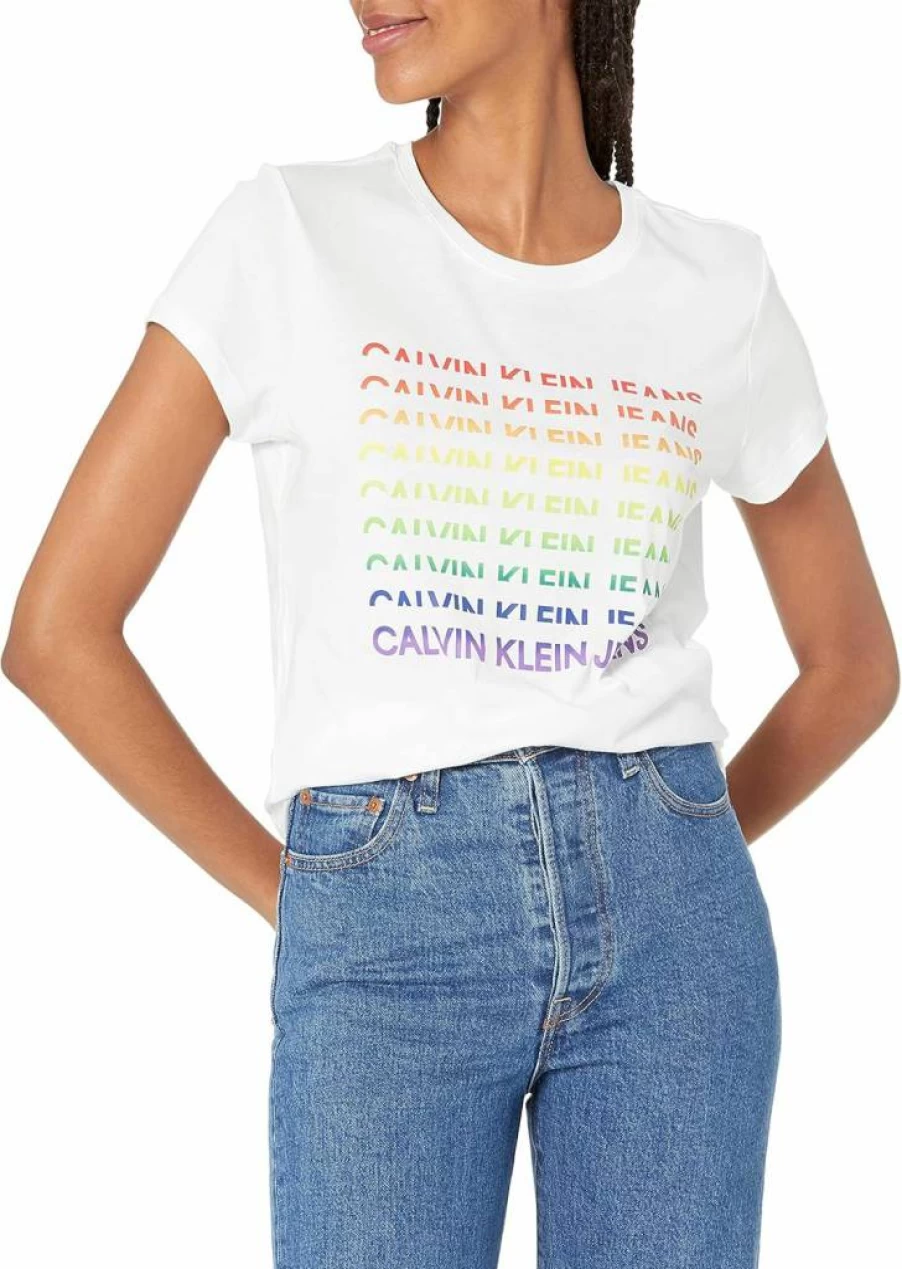 Calvin Klein Women's Ombre Print Iconic T-Shirt | Classic Fit Short Sleeve Tee