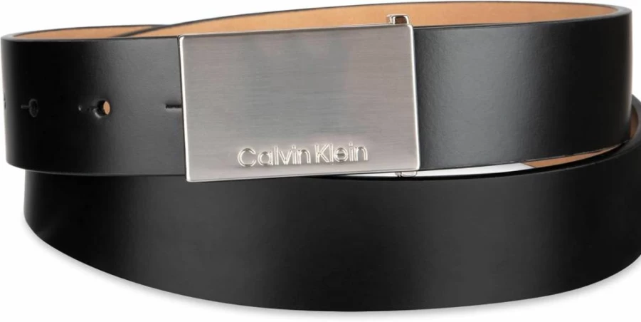Calvin Klein Men's Genuine Leather Belt with Logo Buckle for Casual Wear