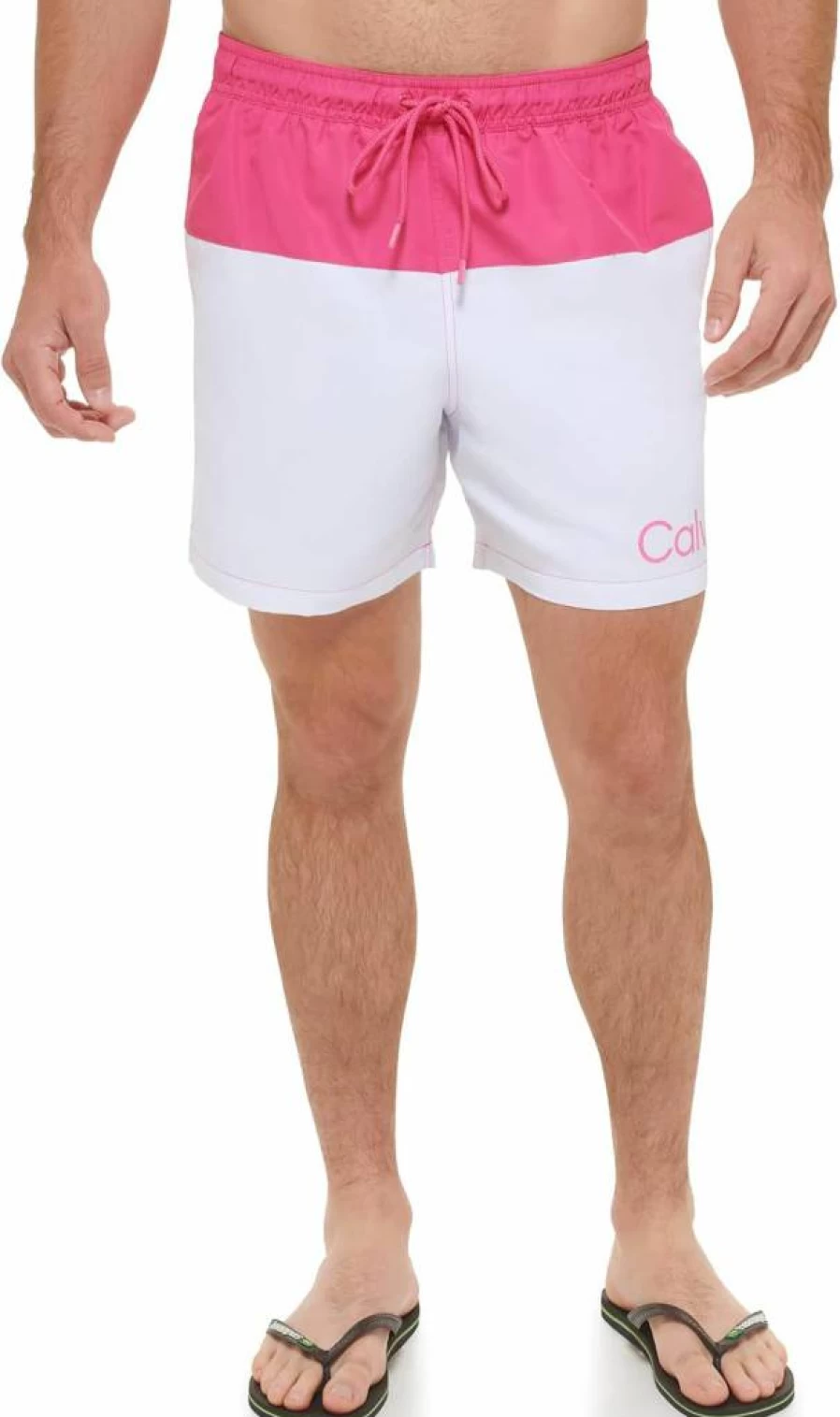 Calvin Klein Men's UV Protection Swim Trunks with Two-Tone Logo Design - Quick Dry Beach Shorts