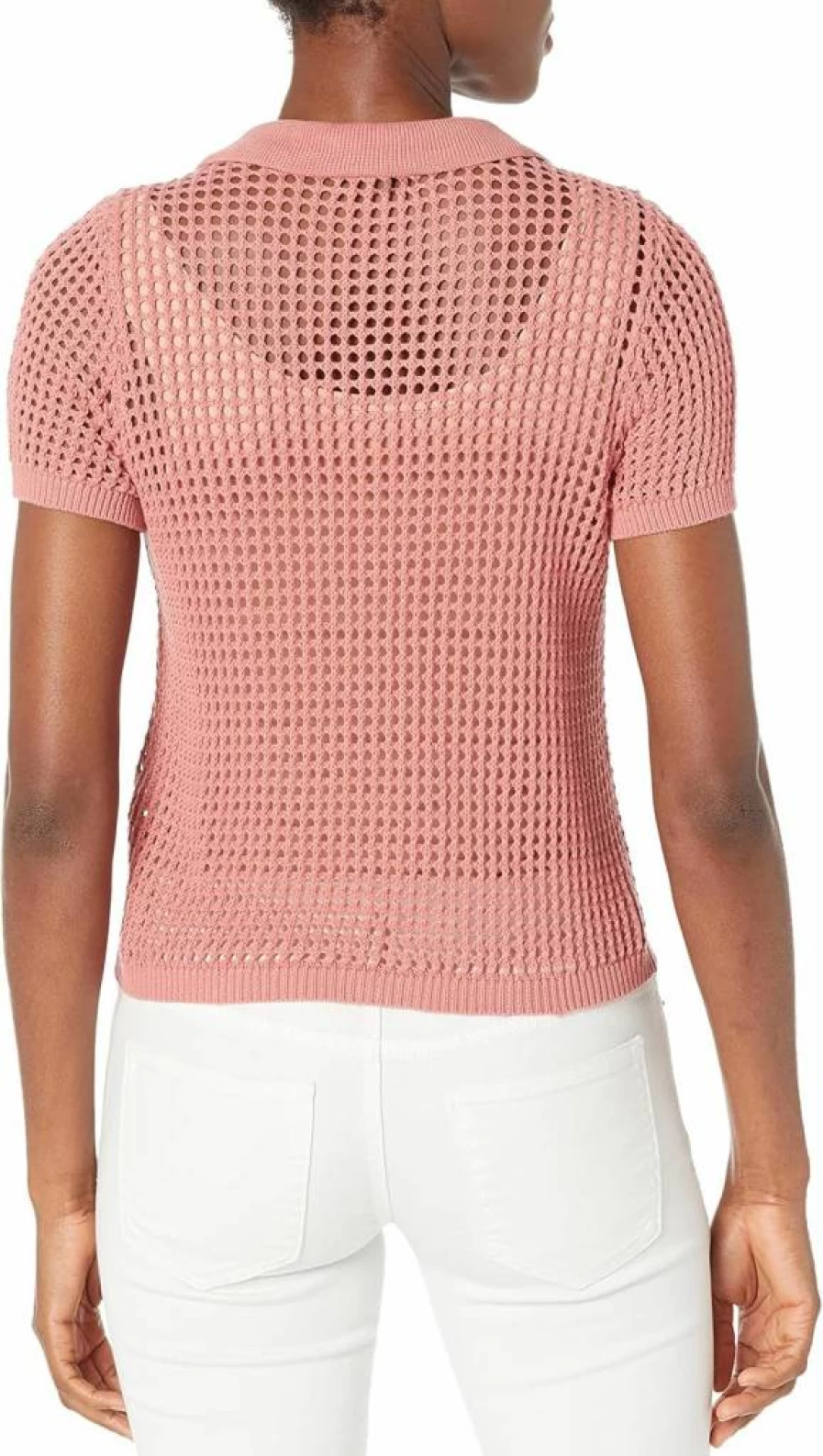 Calvin Klein Women's Breathable Open Stitch Cap Sleeve Polo Shirt - Casual Short Sleeve Top