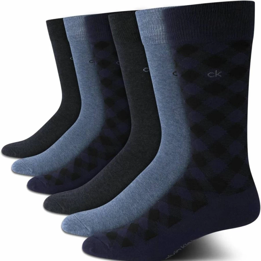 Calvin Klein Men's Dress Socks 6-Pack - Classic Comfort Stay-Up Cuff Mixed Patterns for Men Sizes 7-12