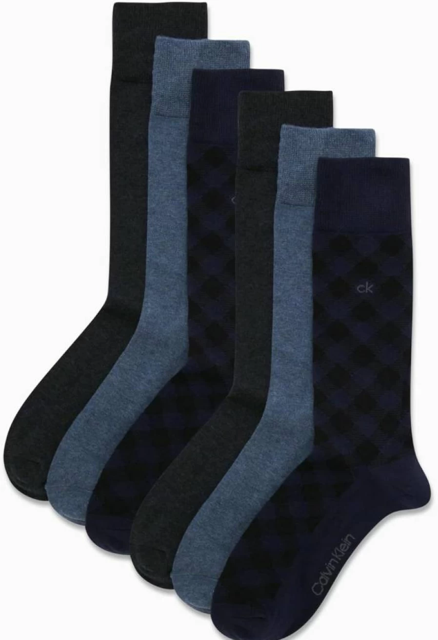Calvin Klein Men's Dress Socks 6-Pack - Classic Comfort Stay-Up Cuff Mixed Patterns for Men Sizes 7-12