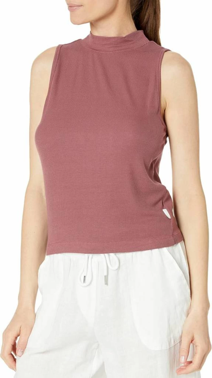 Calvin Klein Women's Short Sleeve Cropped Top with Embroidery and Mock Neck for Everyday Wear